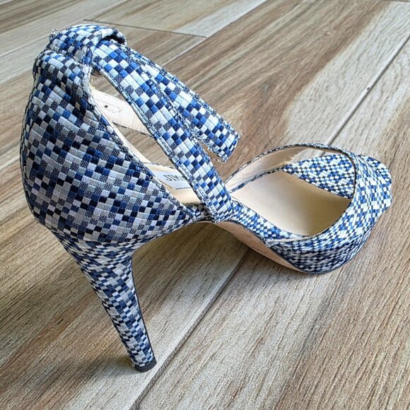 MANOLO BLAHNIK Demin Print Peek-a-Boo Pumps Shoes Eur. 37 - Picture 8 of 12